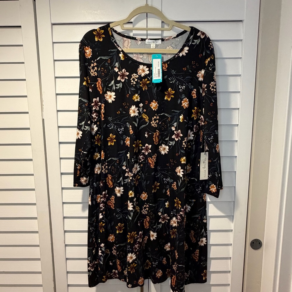 Nine Britton Skylee‎ Brushed Knit Dress Black Floral XXL NWT